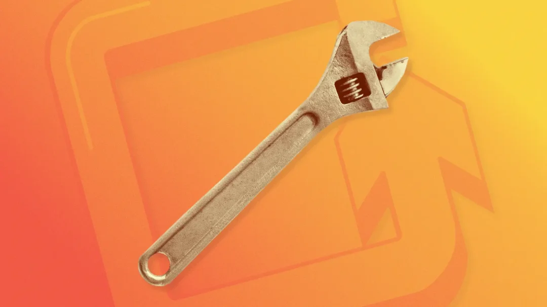 An illustration of an adjustable wrench against an orange gradient background, representing the continuous optimisation and fine-tuning of paid social campaigns.
