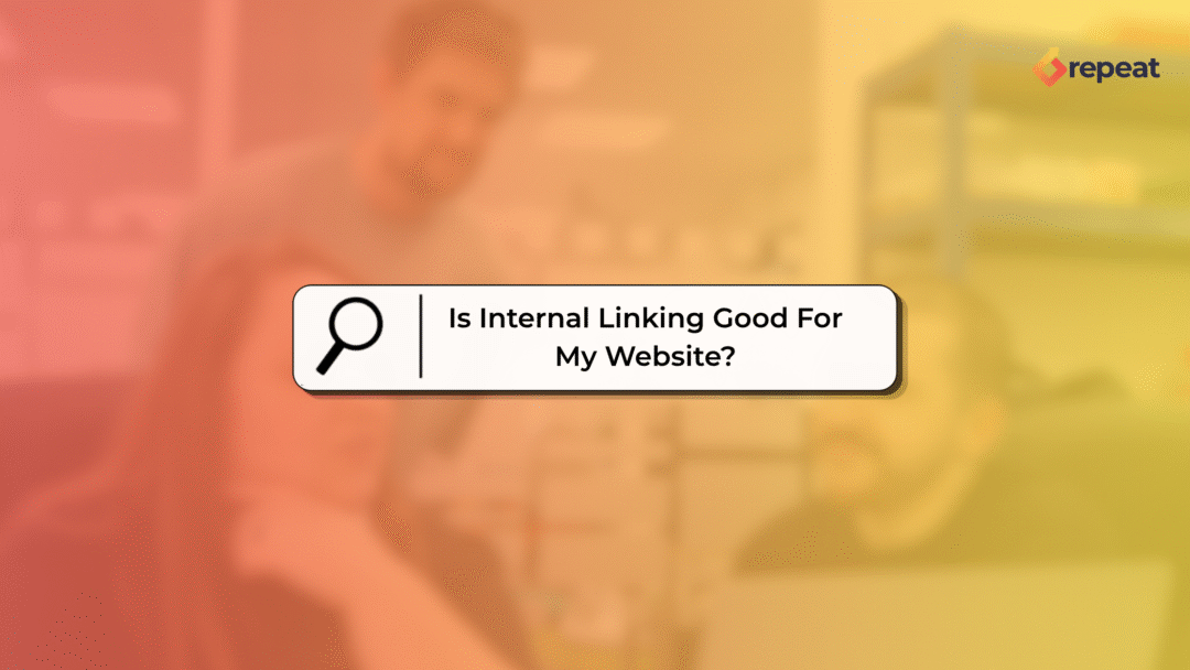 a search box with the text "is internal linking good for my website?" with a orange and yellow gradient background